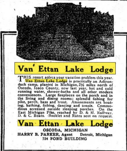 Van Ettan Lake Lodge (Van Etten Lake Lodge) - July 1917 Article